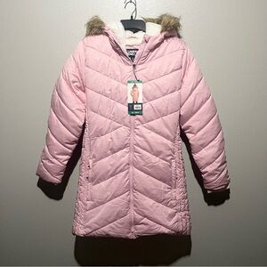 Lands' End - Girls Light Pink Quilted Coat with Faux Fur Hood Size XL